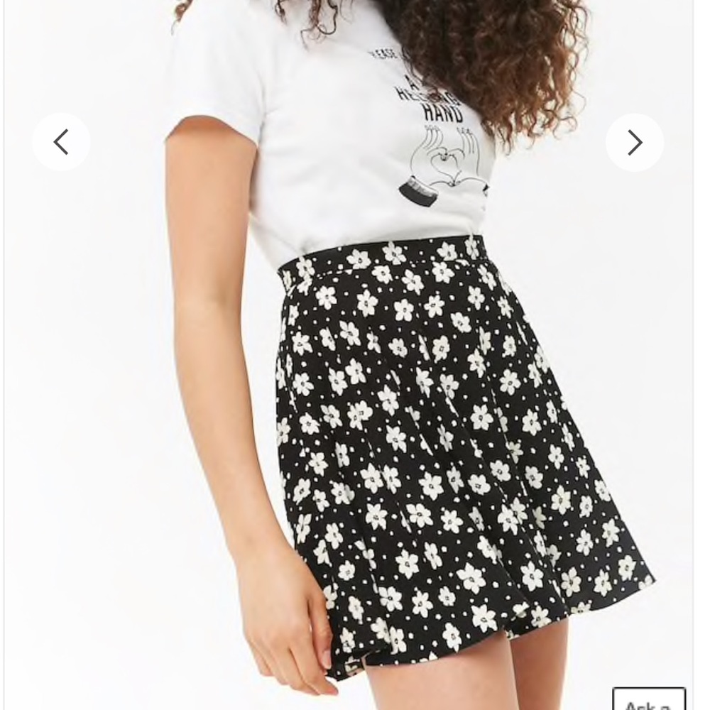 High waist floral black white skirt s fit flare